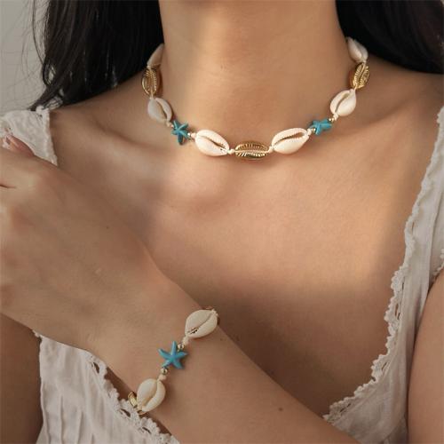 Sets de Nácar, pulsera & collar, aleación de zinc, con Nácar & resina, chapado en color dorado, Joyería, más colores para la opción, Vendido por Set