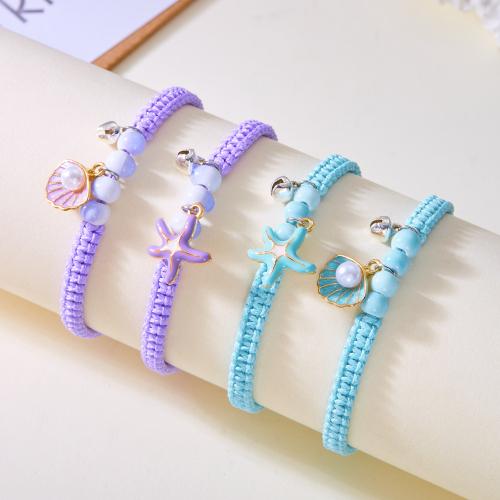 Mode Wachsschnur Armbänder, Zinklegierung, mit Messingkette & Wachsschnur & Kunststoff Perlen, goldfarben plattiert, Modeschmuck & Emaille, keine, verkauft von PC