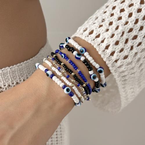 Evil Eye Schmuck Armband, Harz, mit Seedbead & Zinklegierung, goldfarben plattiert, Modeschmuck, keine, 6PCs/setzen, verkauft von setzen