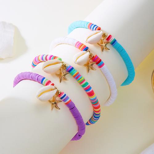 Fashion Jewelry Anklet, Tibetan Style, with Polymer Clay & Shell, gold color plated, more colors for choice, Sold By PC