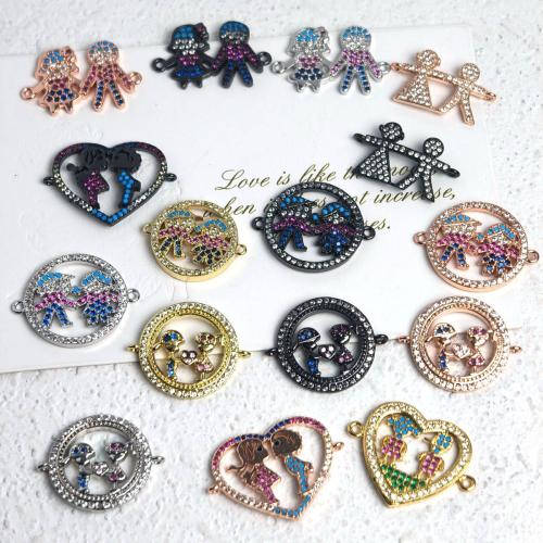 Cubic Zirconia Micro Pave Brass Connector, plated, fashion jewelry & micro pave cubic zirconia, more colors for choice, nickel, lead & cadmium free, 3PCs/Bag, Sold By Bag