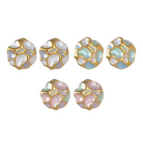 Stainless Steel Stud Earrings, 304 Stainless Steel, gold color plated, fashion jewelry & for woman & enamel, more colors for choice, Sold By Pair