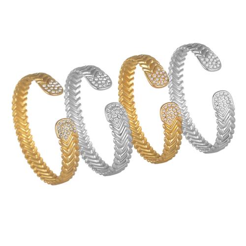 304 Stainless Steel Cuff Bangle, with Plastic Pearl, plated, different materials for choice & micro pave cubic zirconia & for woman, more colors for choice, Sold By PC