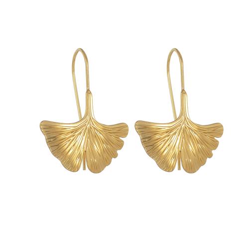 Stainless Steel Stud Earrings, 304 Stainless Steel, Ginkgo Leaf, plated, fashion jewelry & for woman, golden, Sold By Pair