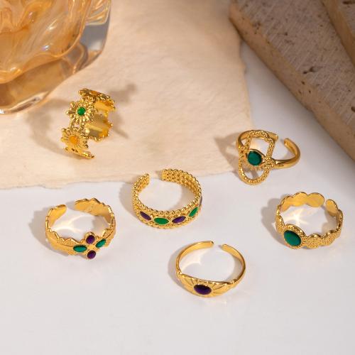 Anillo de dedo del esmalte de acero inoxidable, acero inoxidable 304, 18K chapado en oro, diferentes estilos para la opción & para mujer, Vendido por UD