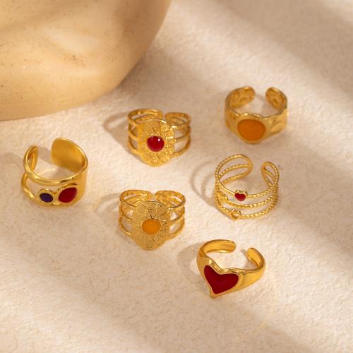 Anillo de dedo del esmalte de acero inoxidable, acero inoxidable 304, 18K chapado en oro, unisexo & diferentes estilos para la opción, Vendido por UD