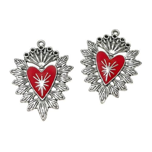 Tibetan Style Enamel Pendants, Heart, plated, DIY, mixed colors, 100PCs/Bag, Sold By Bag