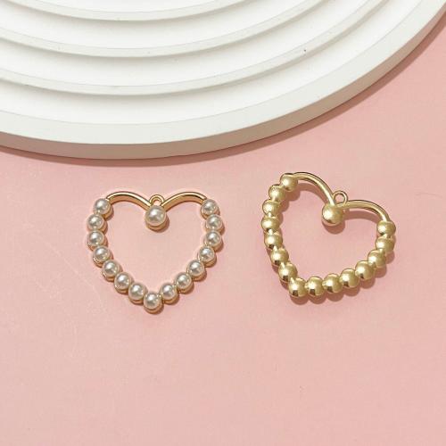 Tibetan Style Heart Pendants, with Plastic Pearl, gold color plated, DIY & hollow, golden, 30x33mm, 100PCs/Bag, Sold By Bag