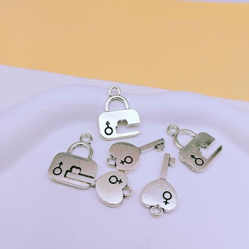 Tibetan Style Key Pendants, Lock and Key, plated, DIY, silver color, 100PCs/Bag, Sold By Bag
