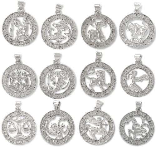 Cúbicos Circonia Colgante Latón Micro pavimenta, metal, 12 Signos del Zodíaco, chapado en color de plata, Bricolaje & micro arcilla de zirconia cúbica, plateado, libre de níquel, plomo & cadmio, Vendido por UD