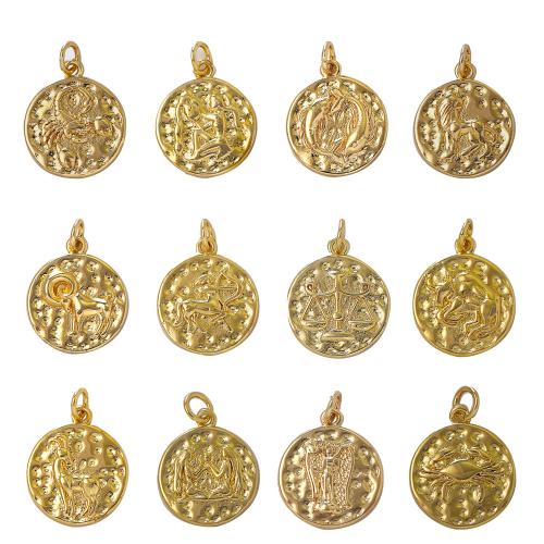 Messing Schmuck Anhänger, 12 Zeichen des Sternzeichens, goldfarben plattiert, DIY, goldfarben, frei von Nickel, Blei & Kadmium, verkauft von PC