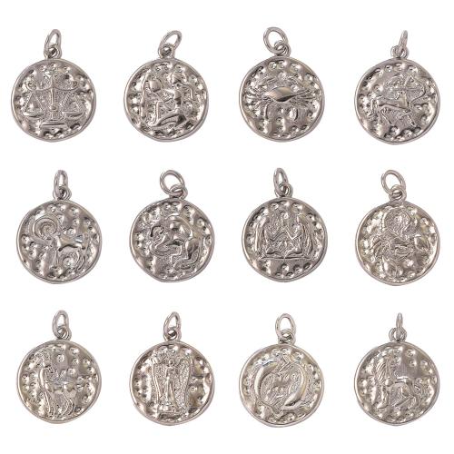 Messing Schmuck Anhänger, 12 Zeichen des Sternzeichens, silberfarben plattiert, DIY, Silberfarbe, frei von Nickel, Blei & Kadmium, verkauft von PC