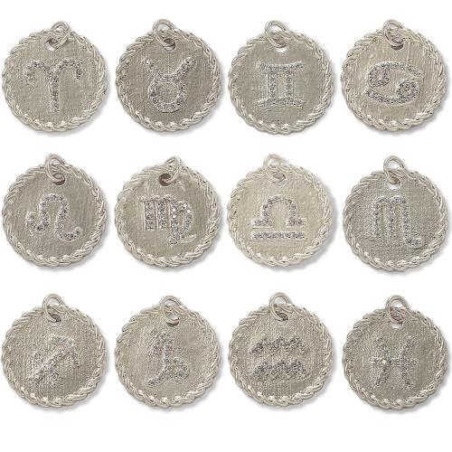 Cúbicos Circonia Colgante Latón Micro pavimenta, metal, 12 Signos del Zodíaco, chapado en color de plata, Bricolaje & micro arcilla de zirconia cúbica, plateado, libre de níquel, plomo & cadmio, Vendido por UD