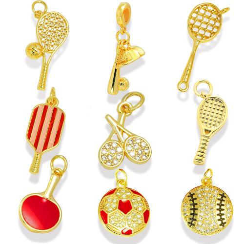 Befestigter Zirkonia Messing Anhänger, plattiert, DIY & Micro pave Zirkonia & Emaille, goldfarben, verkauft von PC