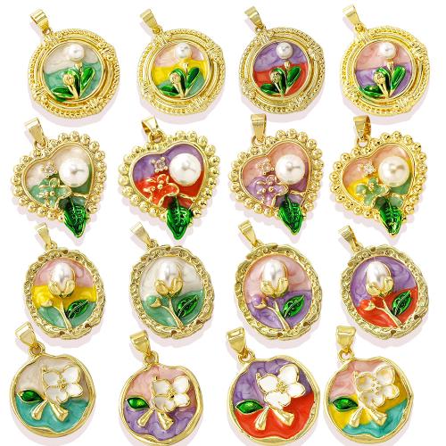 Colgantes de la joyería de cobre amarillo, metal, chapado, Bricolaje & micro arcilla de zirconia cúbica & esmalte, más colores para la opción, Vendido por UD