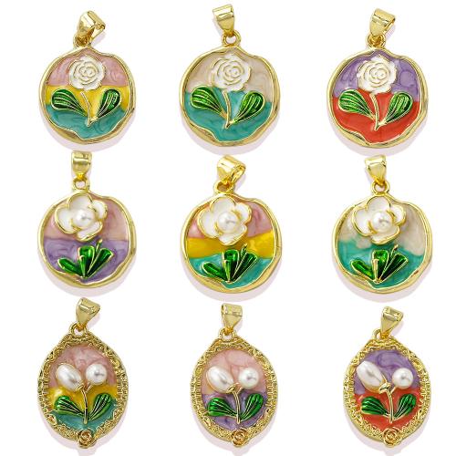 Colgantes de la joyería de cobre amarillo, metal, con Perlas plásticas, chapado, Bricolaje & esmalte, más colores para la opción, Vendido por UD