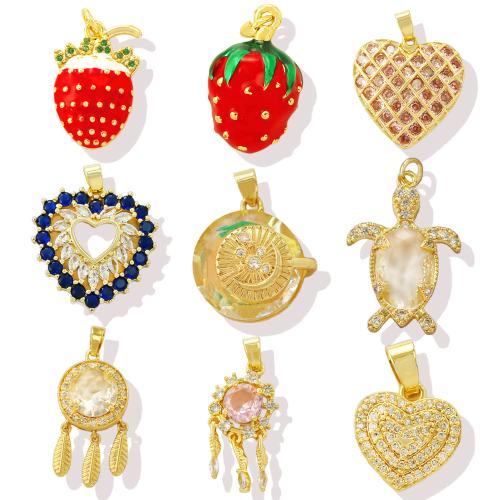 Cúbicos Circonia Colgante Latón Micro pavimenta, metal, chapado, Bricolaje & micro arcilla de zirconia cúbica & esmalte, más colores para la opción, libre de níquel, plomo & cadmio, Vendido por UD