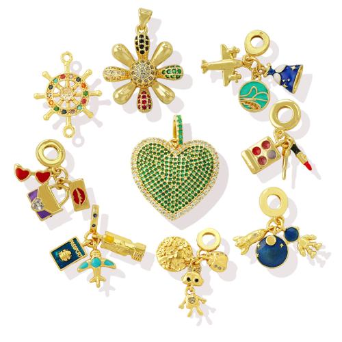 Cúbicos Circonia Colgante Latón Micro pavimenta, metal, chapado, Bricolaje & micro arcilla de zirconia cúbica & esmalte, más colores para la opción, libre de níquel, plomo & cadmio, Vendido por UD
