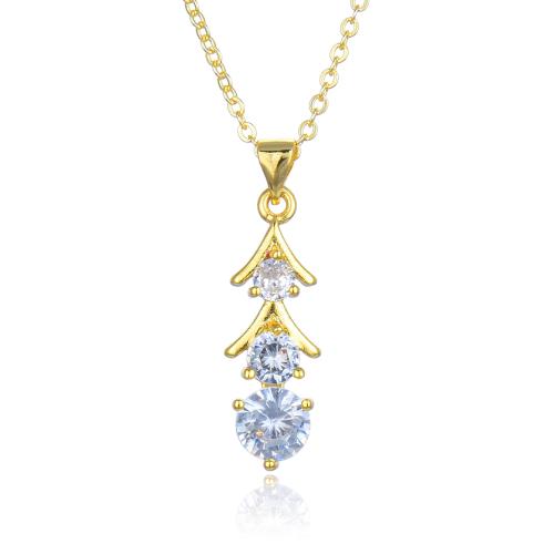 Brass Necklace, with 5cm extender chain, Christmas Tree, fashion jewelry & micro pave cubic zirconia & for woman, more colors for choice, Length:45 cm, Sold By PC