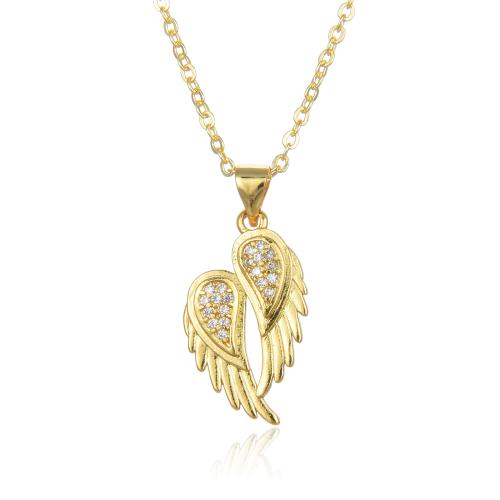 Cubic Zircon Micro Pave Brass Necklace, with 5cm extender chain, Wing Shape, micro pave cubic zirconia & for woman & hollow, more colors for choice, Length:45 cm, Sold By PC
