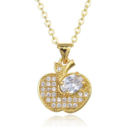 Cubic Zircon Micro Pave Brass Necklace, with 5cm extender chain, Apple, fashion jewelry & micro pave cubic zirconia & for woman, more colors for choice, Length:45 cm, Sold By PC