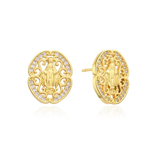 Brass Stud Earring, plated, micro pave cubic zirconia & for woman & hollow, more colors for choice, Sold By Pair