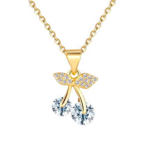 Brass Necklace, with Crystal, with 5cm extender chain, Cherry, fashion jewelry & for woman & with rhinestone, more colors for choice, Length:45 cm, Sold By PC