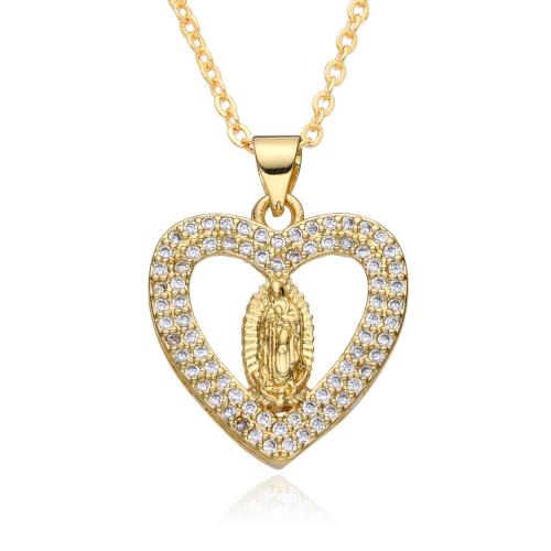 Cubic Zircon Micro Pave Brass Necklace, with 5cm extender chain, Heart, 18K gold plated, different styles for choice & micro pave cubic zirconia & for woman & hollow, Length:45 cm, Sold By PC