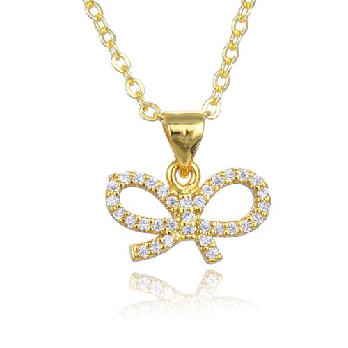 Cubic Zircon Micro Pave Brass Necklace, with 5cm extender chain, Bowknot, micro pave cubic zirconia & for woman & hollow, more colors for choice, Length:45 cm, Sold By PC
