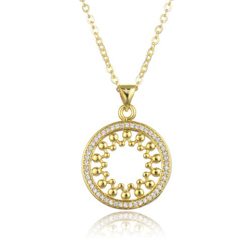 Cubic Zircon Micro Pave Brass Necklace, with 5cm extender chain, Round, micro pave cubic zirconia & for woman & hollow, more colors for choice, Length:45 cm, Sold By PC
