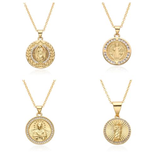 Cubic Zircon Micro Pave Brass Necklace, with 5cm extender chain, Round, 18K gold plated, different styles for choice & micro pave cubic zirconia & for woman, Length:45 cm, Sold By PC