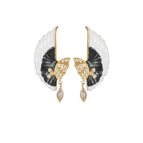 Stainless Steel Drop Earring, 304 Stainless Steel, Butterfly, plated, for woman & enamel & with rhinestone, golden, Sold By Pair