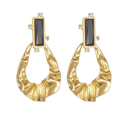 Stainless Steel Stud Earrings, 304 Stainless Steel, plated, fashion jewelry & for woman & with rhinestone, golden, Sold By Pair