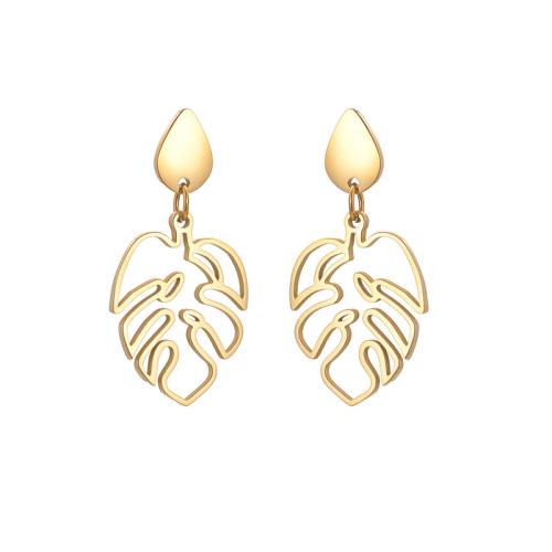 Stainless Steel Drop Earring, 304 Stainless Steel, Leaf, plated, different styles for choice & for woman & hollow, Sold By Pair