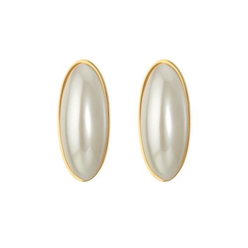 Stainless Steel Stud Earrings, 304 Stainless Steel, with Plastic Pearl, plated, fashion jewelry & different styles for choice & for woman, golden, Sold By PC