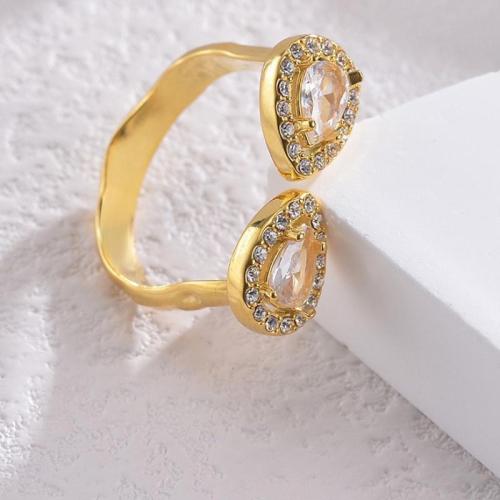 Zirkonia Edelstahl-Finger- Ring, 304 Edelstahl, mit kubischer Zirkonia, plattiert, verschiedenen Materialien für die Wahl & verschiedene Stile für Wahl & für Frau, goldfarben, verkauft von PC