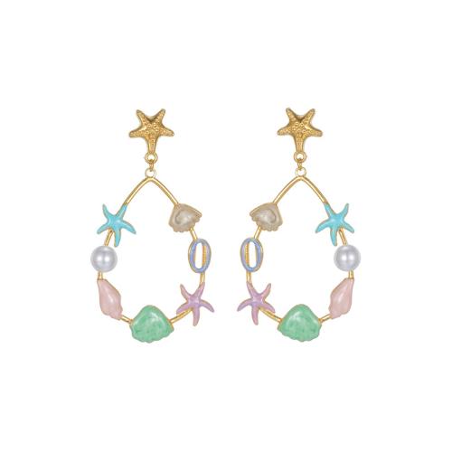 Stainless Steel Drop Earring, 304 Stainless Steel, with Plastic Pearl, plated, fashion jewelry & for woman & enamel, golden, Sold By Pair