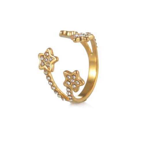 Rhinestone-Edelstahl -Finger-Ring, 304 Edelstahl, mit Strass, plattiert, Modeschmuck & verschiedene Stile für Wahl & für Frau, goldfarben, verkauft von PC