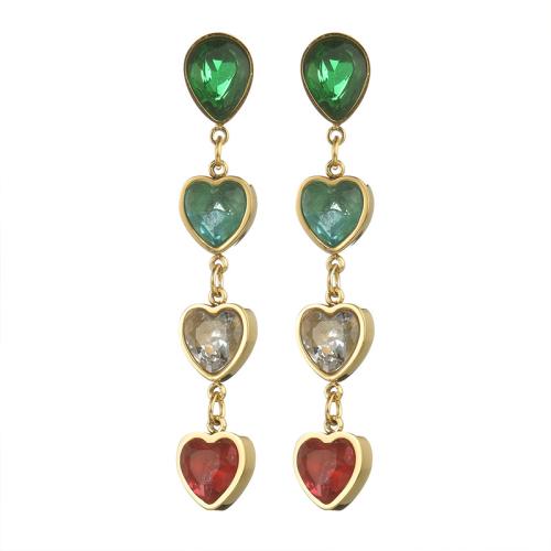 Stainless Steel Drop Earring, 304 Stainless Steel, Heart, plated, fashion jewelry & micro pave cubic zirconia & for woman, golden, Sold By Pair