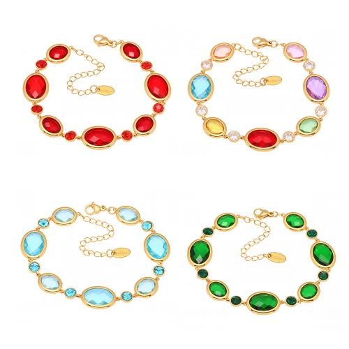 Glasperlen Armband, 304 Edelstahl, mit Glasstein, plattiert, Modeschmuck & für Frau, goldfarben, verkauft von PC