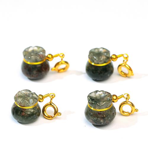 Quartz Gemstone Pendants, Green Phantom Quartz, with Tibetan Style, Money Bag, natural & DIY, more colors for choice, 10mm, Sold By PC