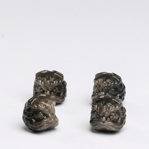 Perles bijoux en pierres gemmes, Argent-Obsidienne, lion, naturel & DIY, 14mm, Vendu par PC