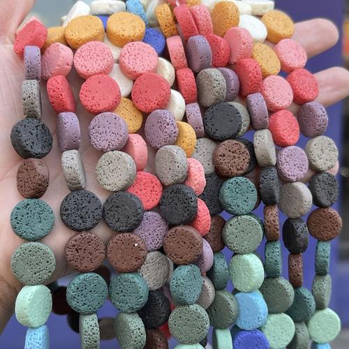 Abalorios de Lava, Redondo aplanado, pulido, Bricolaje, multicolor, 13.60x5mm, aproximado 28PCs/Sarta, Vendido por Sarta