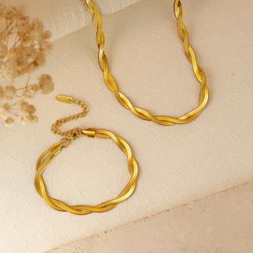 Fashion Stainless Steel Jewelry Sets, bracelet & necklace, 304 Stainless Steel, gold color plated, fashion jewelry, golden, Sold By PC
