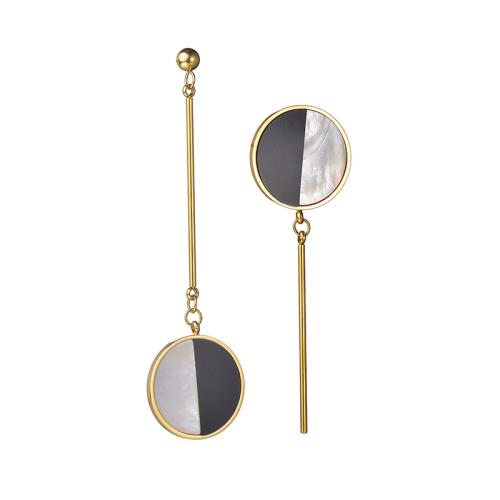 Asymmetric Earrings, 304 Stainless Steel, Round, plated, fashion jewelry & for woman & enamel, golden, Sold By Pair