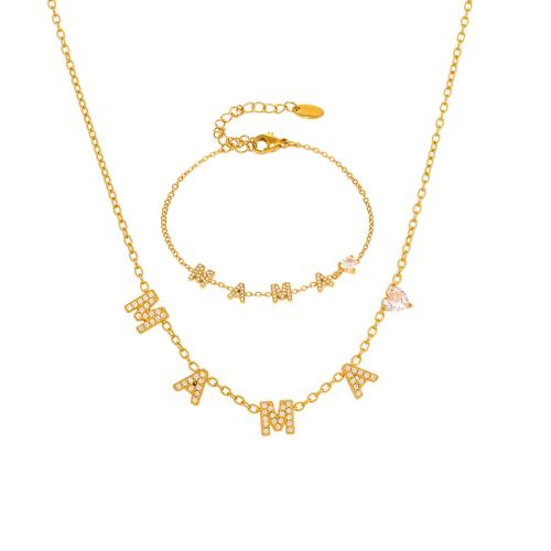 Cubic Zirconia Stainless Steel Jewelry Sets, 304 Stainless Steel, 18K gold plated, different styles for choice & micro pave cubic zirconia & for woman, Sold By PC