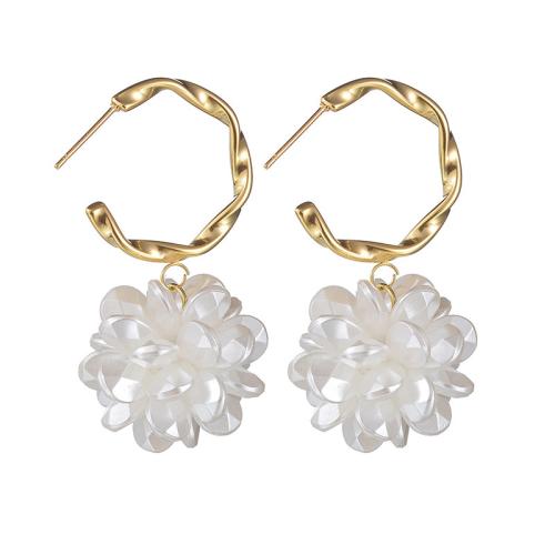 Stainless Steel Drop Earring, 304 Stainless Steel, with ABS Plastic, Flower, plated, fashion jewelry & for woman, golden, Sold By Pair