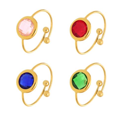 Кольца с кристаллами, Нержавеющая сталь 304, с Кристаллы, Круглая, Другое покрытие, ювелирные изделия моды & Женский, Золотой, продается PC