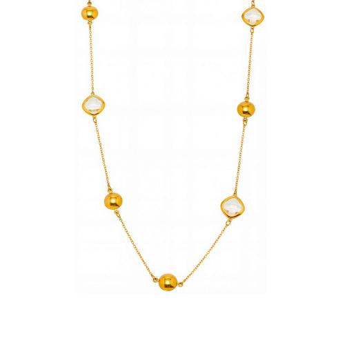 Stainless Steel Jewelry Necklace, 304 Stainless Steel, with Glass Stone, 18K gold plated, fashion jewelry & for woman, Sold By PC