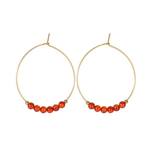 Stainless Steel Hoop Earring, 304 Stainless Steel, with Gemstone, 18K gold plated, fashion jewelry & for woman, Sold By Pair